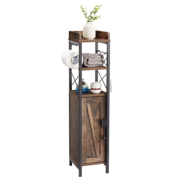 Narrow Bathroom Cabinet with Toilet Paper Holder Rustic Accent Storage Cabinet for Tight Corners Brown 31.5 in. H