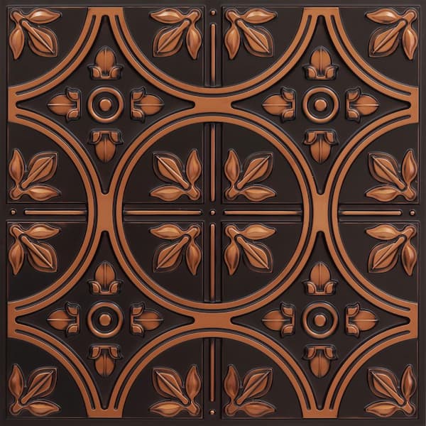 Modern Fleur de Lis Antique Copper 2 ft. x 2 ft. PVC Lay-in Faux Tin Ceiling Tile (40 sq.ft./Case)
