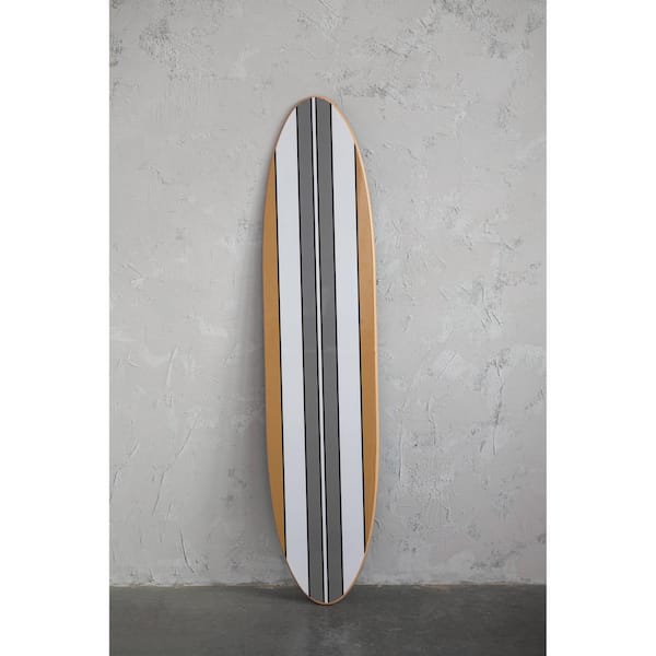 Storied Home Wood Striped Surfboard Wall Art, Black/ White & Brown