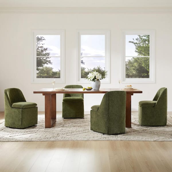 Ivan Green Fabric Modern Dining Chair with Removable, Washable Slipcover, Hidden Casters and Backrest, Set of 4
