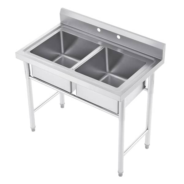 Wilprep 39 in. Basins Freestanding Stainless Steel 2-Compartment Commercial Kitchen Sink