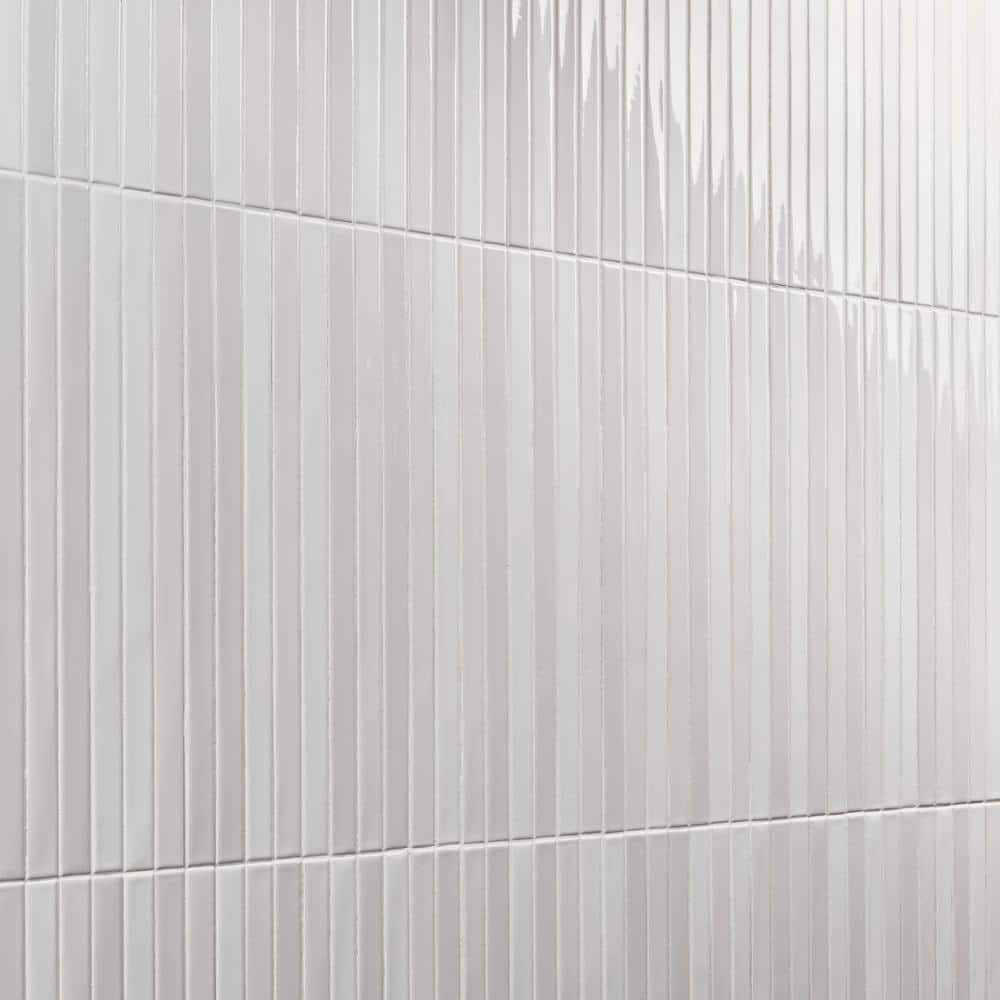 Blanco White Glossy Ceramic Elongated Subway Mosaic Wall Tile