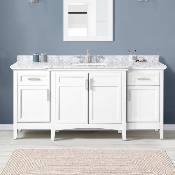 Home Decorators Collection Sassy 72 in. W x 22 in. D x 34 in. H Single Sink Bath Vanity in White with Carrara Marble Top