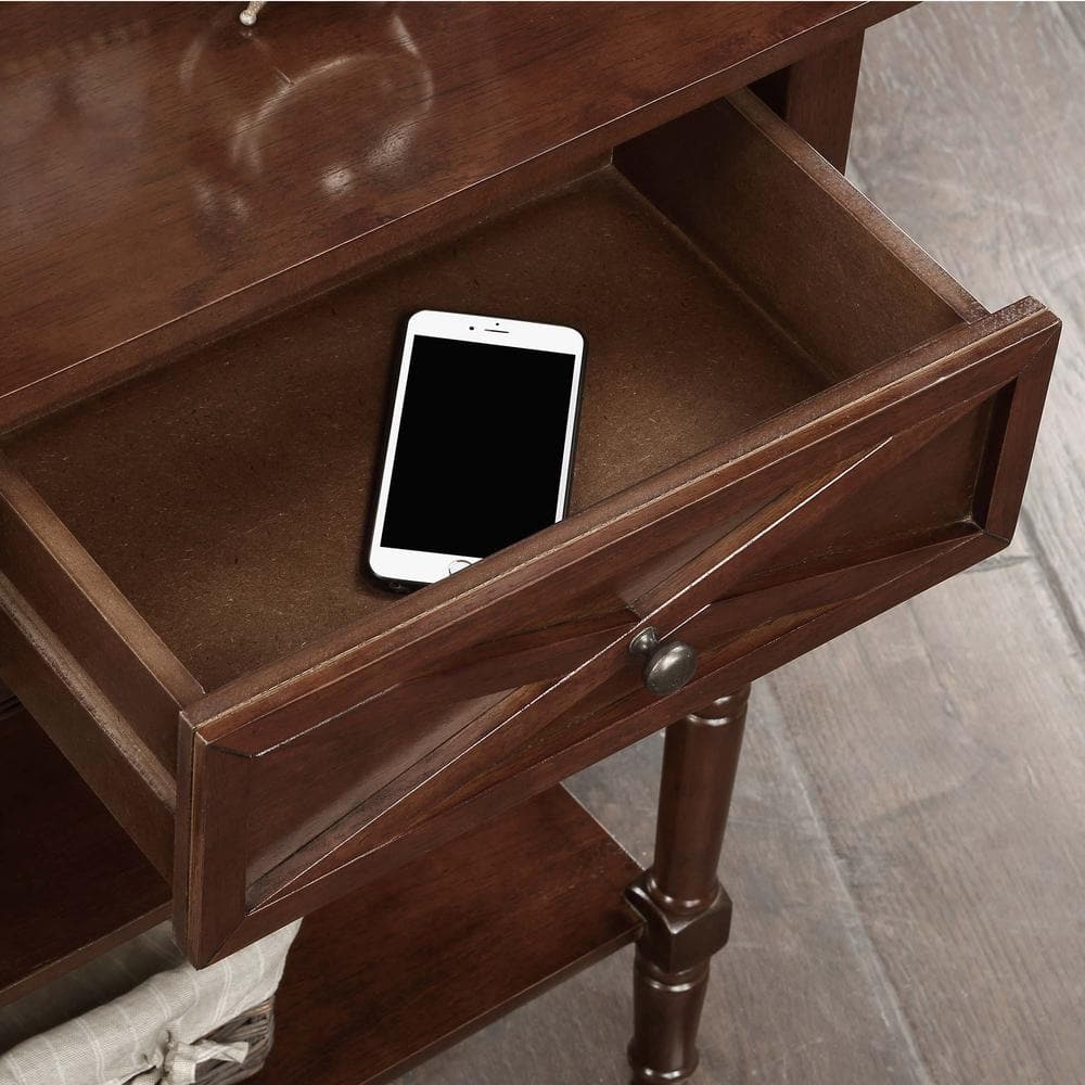 Espresso Wood Console Table with Storage and Shelves