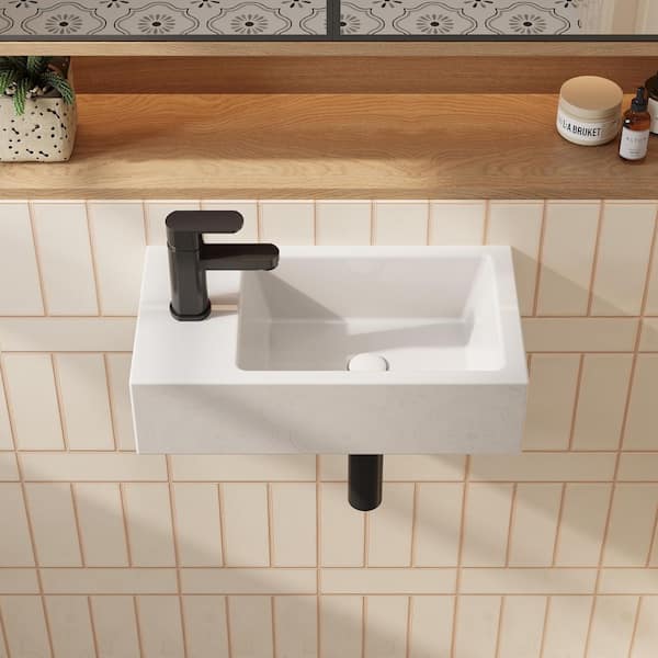 Left Hand White Ceramic Wall-Mounted Rectangle Vessel Sink Porcelain