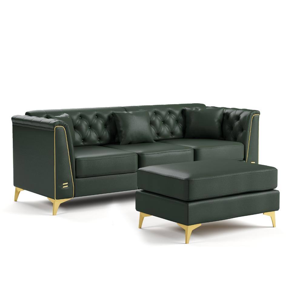 Light Luxury 81.5 in. Wide Track Arm Faux Leather Modular Chesterfield Sofa with Button Tufted, Metal Trim, 3 Pillows