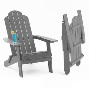 Grey Plastic Outdoor Patio Folding Adirondack Chair