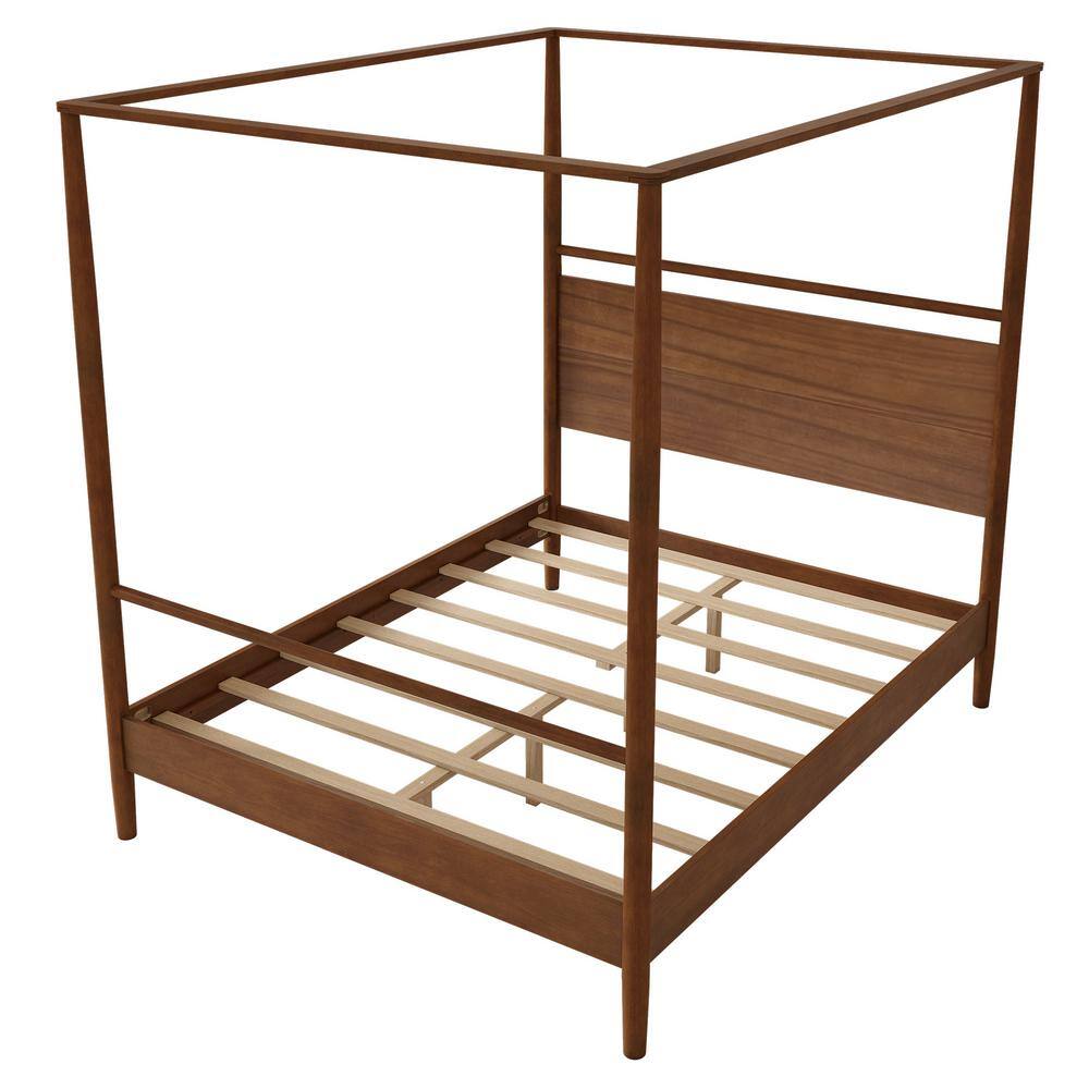 Walnut Wood Frame King Size Canopy Bed, 4-Posters Bed - thumbnail 3