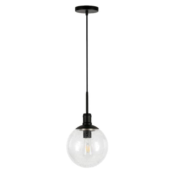 Meyer&Cross Walker 1-Light Blackened Bronze Pendant with Seeded Glass Shade