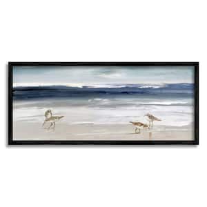 Sandpipers Grazing Sea Shore Design by Sally Swatland Framed Nature Art Print 24 in. x 10 in.