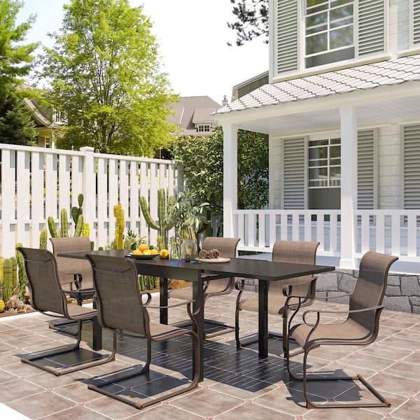 Boyel Living 7-Piece Metal Outdoor Dining Set with Aluminum Extendable Table 53"- 106" and C-Spring Chairs