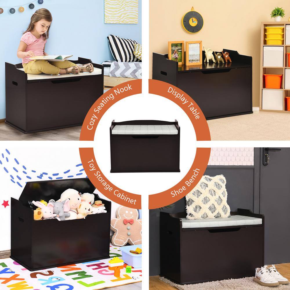 Brown MDF Flip-top Kids Toy Box with Cushion
