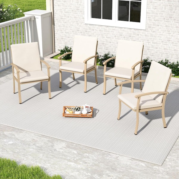 Serenity Gardens Aluminum Patio Dining Chairs with Beige Cushions(4-Pack)