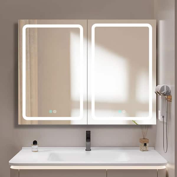 Staykiwi 40 in. W x 30 in. H Rectangular Aluminum Medicine Cabinet with Mirror