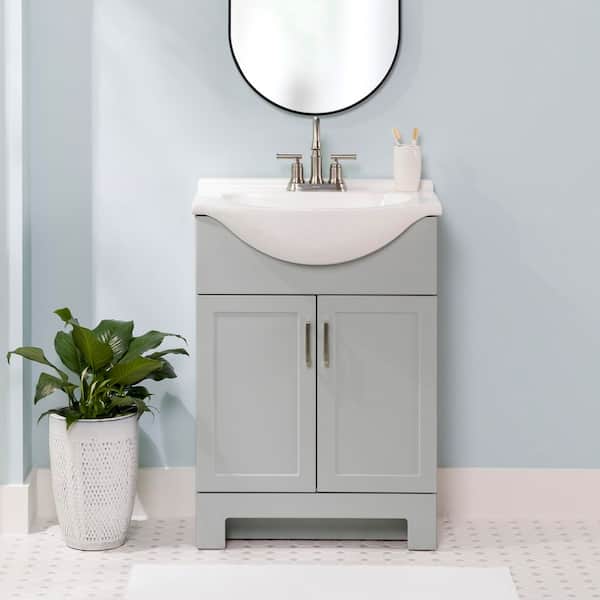 Weldon 25 in. Single Sink Pearl Gray Bath Vanity with White Cultured Marble Top (Assembled)