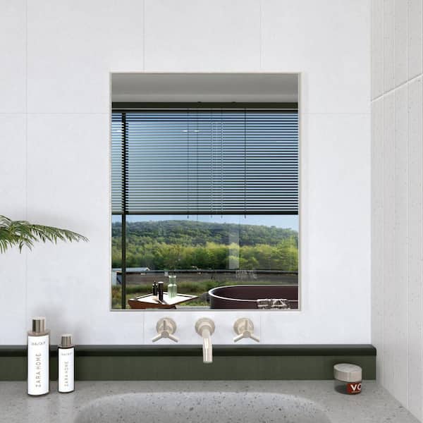 Oblivion 24 in. W. x 30 in. H Rectangular Framed Wall Bathroom Vanity Mirror in Brushed Nickel
