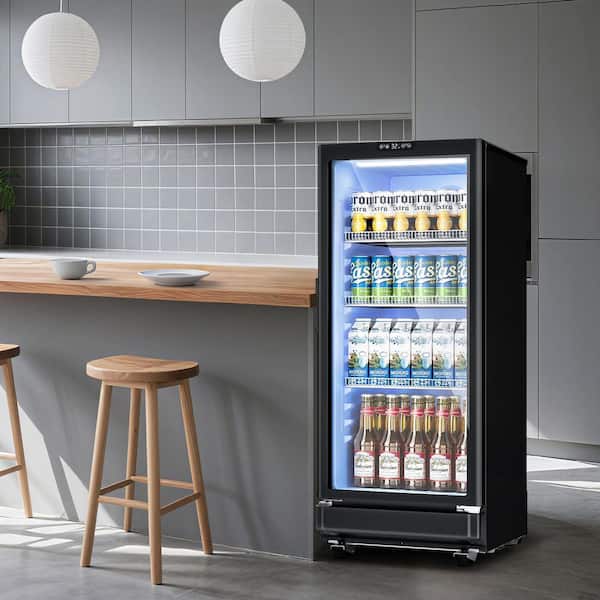 21.3 in. Single Zone 220-Cans Freestanding/Built-in Beverage Refrigerator Cooler in Black with LED Light, See-Thru Door