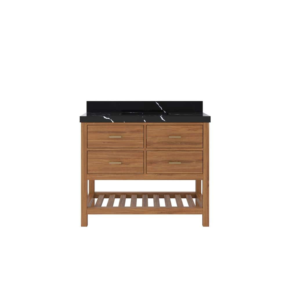 Parker Teak 42 in. W x 22 in. D x 36 in. H Single Sink Bath Vanity in Golden Teak with 2 in. Calacatta Black Top price history on PriceWatchPro