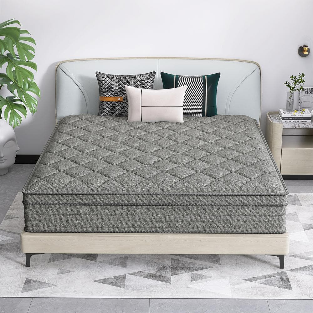 CHEVNI Grey Queen Medium Hybrid Euro Top Support and Breathable Cooling Gel Memory Foam 12 in. Bed-in-a-Box Mattress