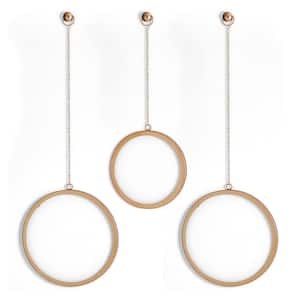 Hanging Metal Chain Round Floating Picture Frames, Gold Finish, Includes Hanging Hardware, Set Of 3