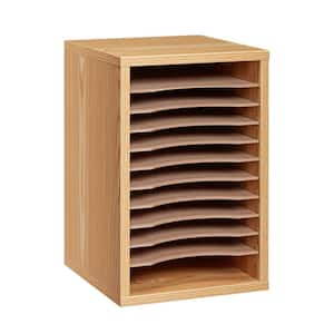 11-Compartment Wood Vertical Paper Sorter Literature File Organizer, Medium Oak