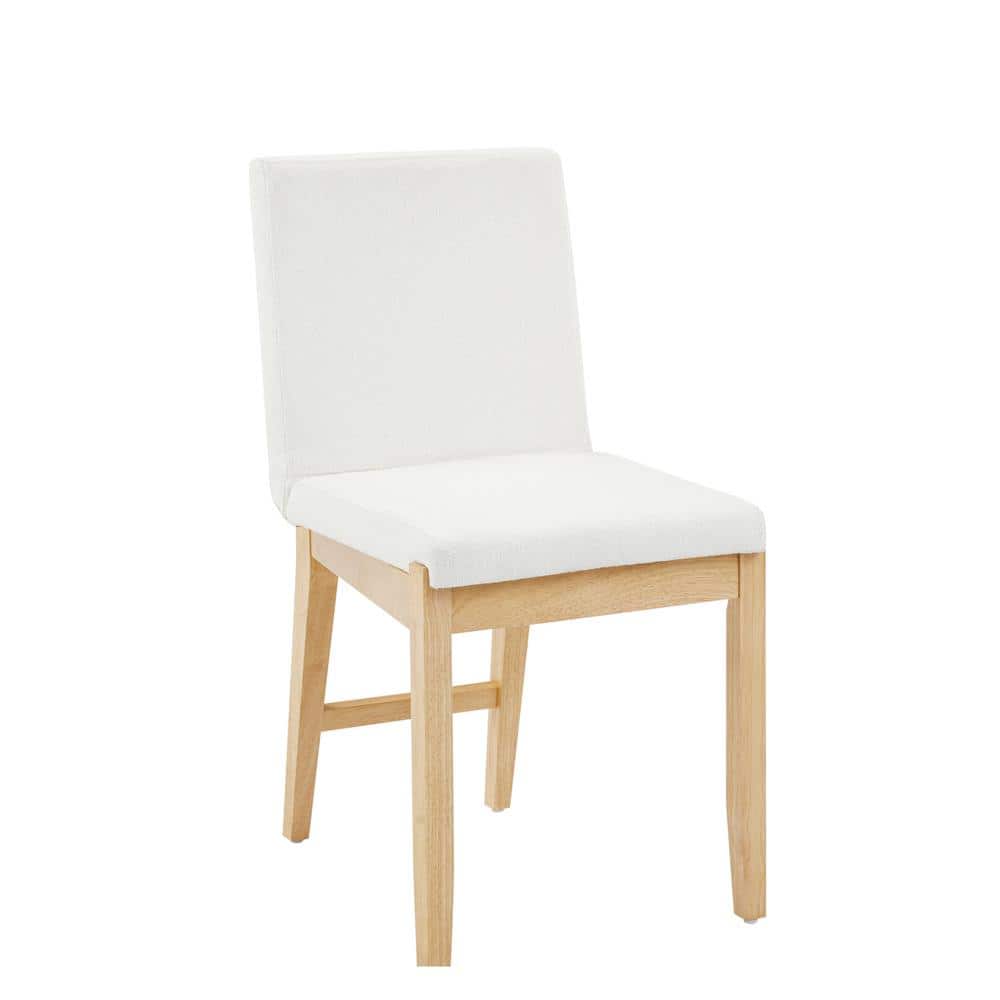 Cream Boucle Upholstered Side Chair with Warm Pine Frame