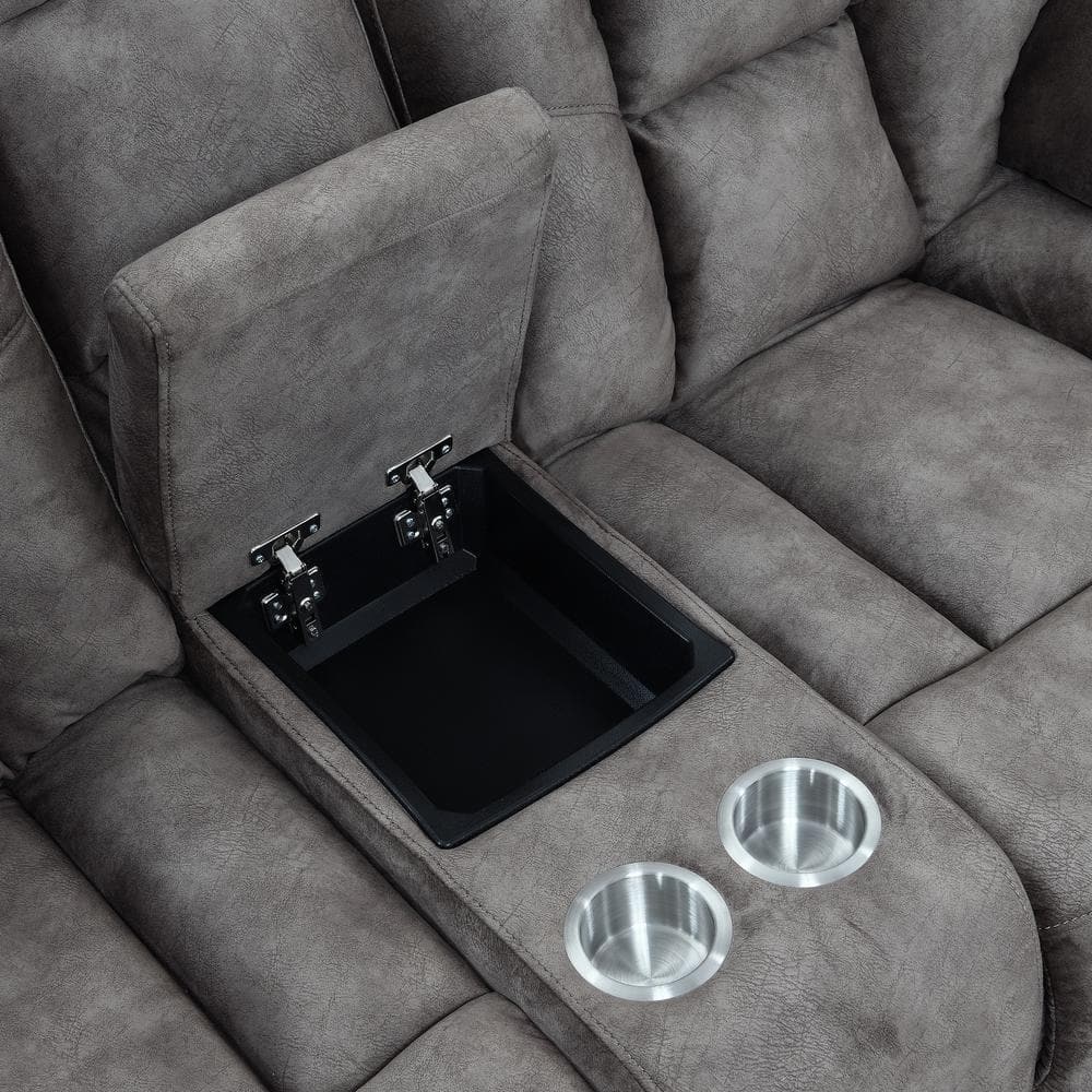 Gray Fabric Reclining Loveseat with Cup Holder and Console