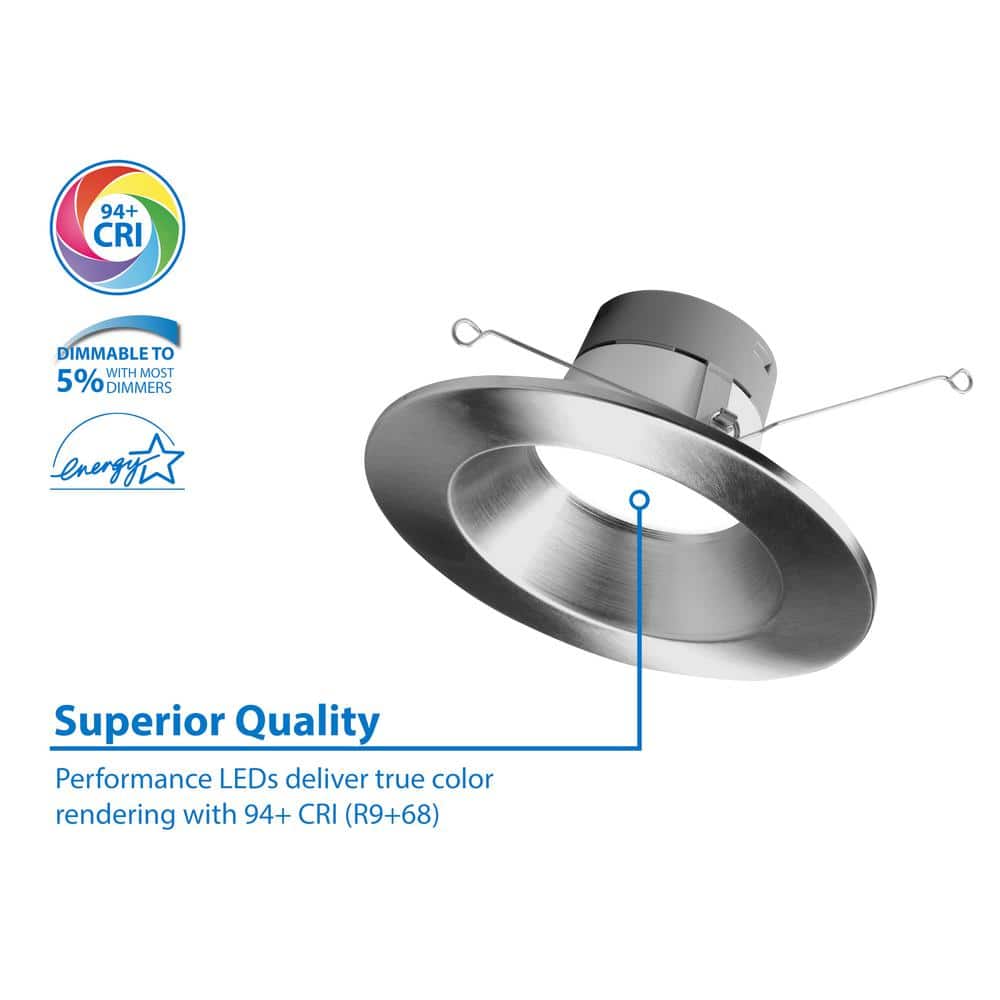 Modern 5''/6'' Nickel LED Downlight Kit, Energy Star, Dimmable, Wet Rated