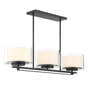 Parsons Studio 3-Light Sand Black Island Chandelier with Clear and Etched White Glass Shades