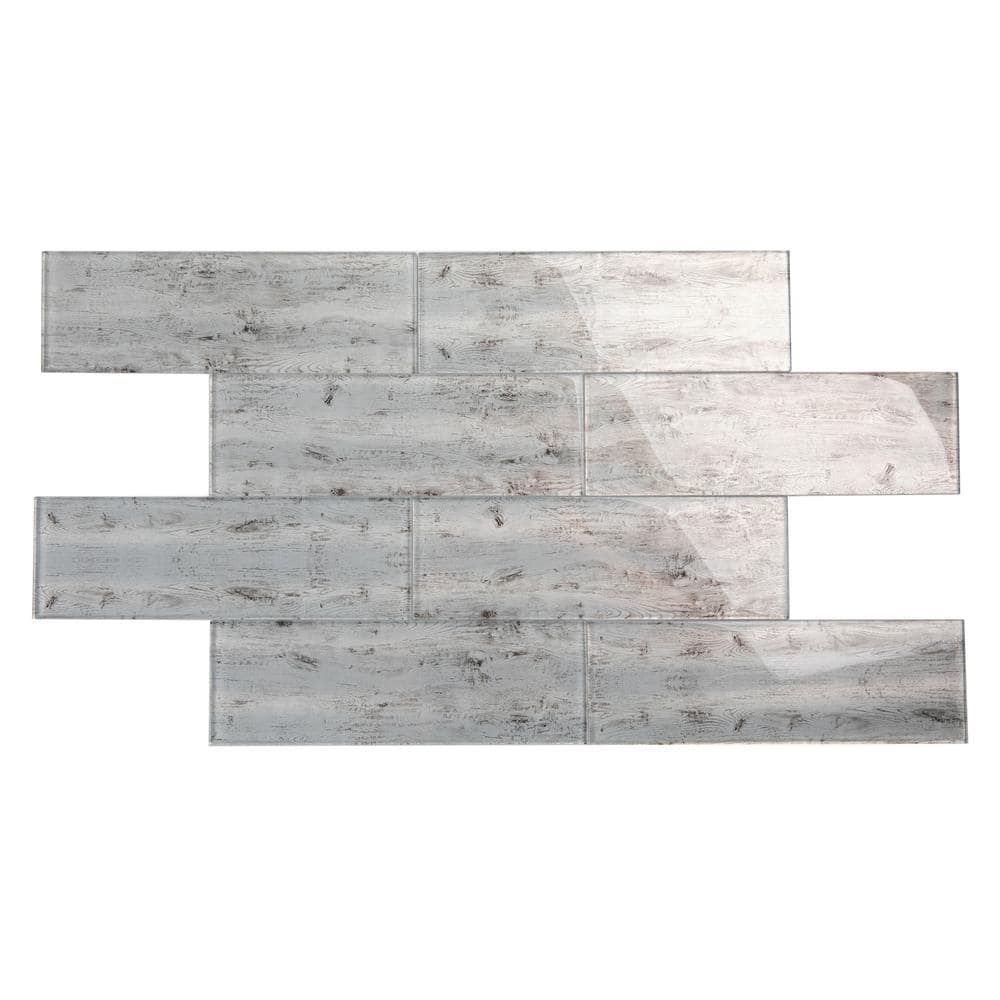 Giorbello Silver Cedar 4 in. x 12 in. x 8mm Glass Subway Tile (5 sq. ft