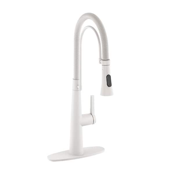 cadeninc Single Handle Spring Neck Standard Kitchen Faucet in Matte White