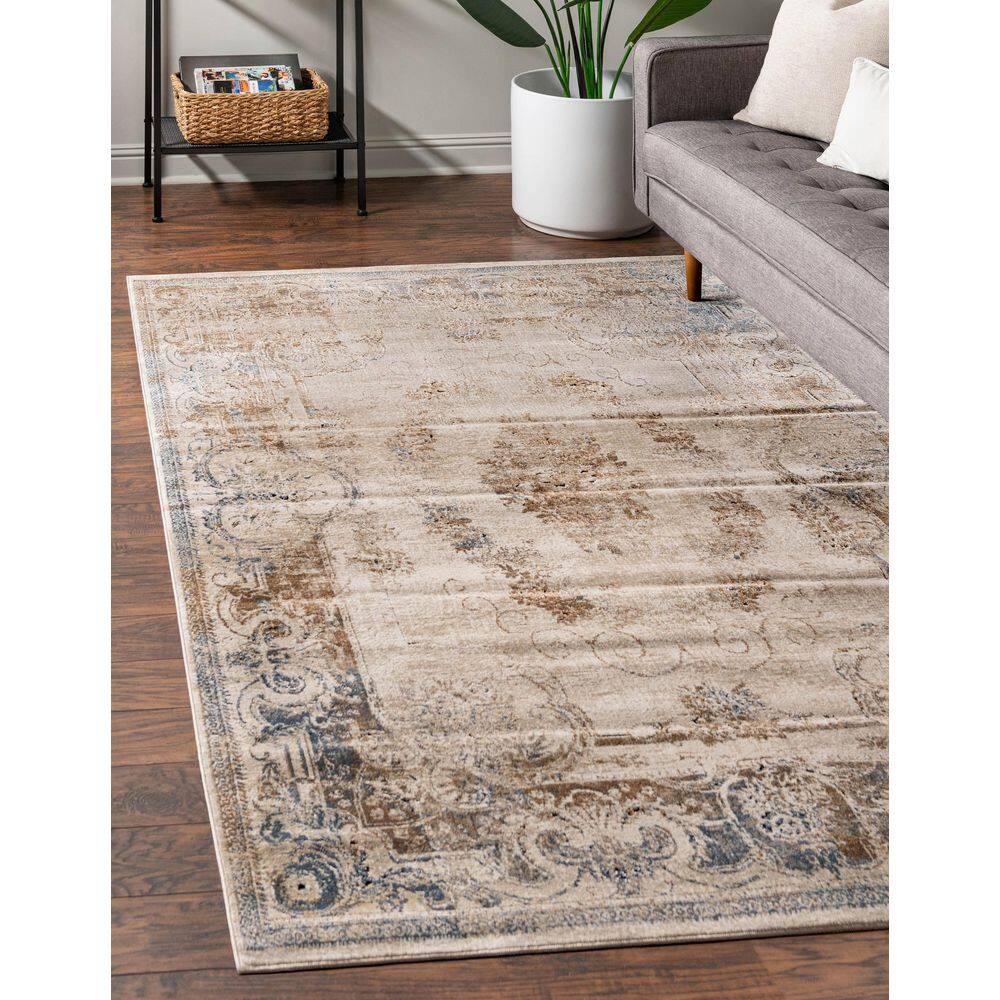 Eliza Blue Cream Rectangular Stain-Resistant Area Rug