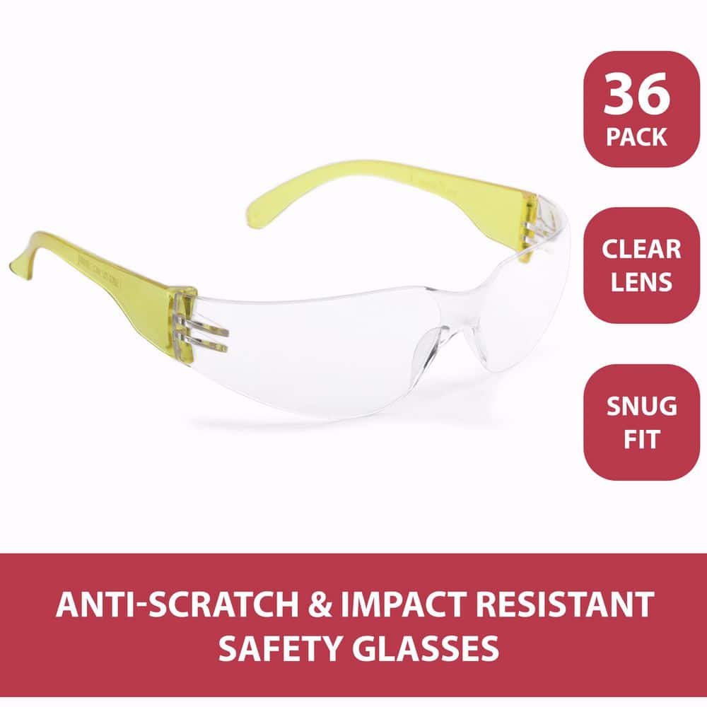 Yellow, Crystal Clear Lens Color Temple Safety Glasses, (36-Pairs) price history on PriceWatchPro