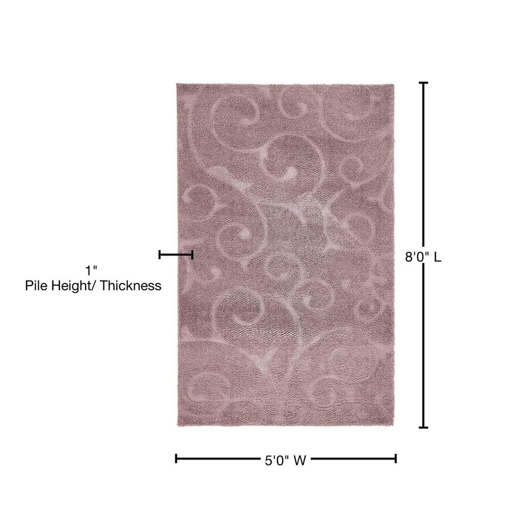 Violet Floral Shag Synthetic 5' x 8' Area Rug