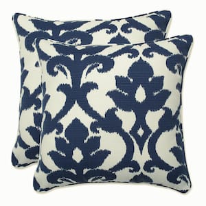 Demask Blue Square Outdoor Square Throw Pillow 2-Pack