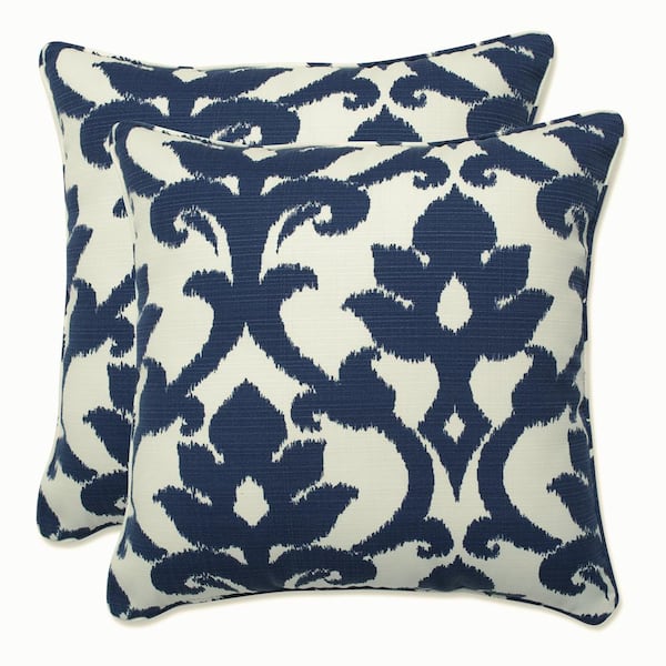 Pillow Perfect Demask Blue Square Outdoor Square Throw Pillow 2-Pack