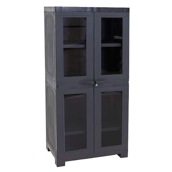 Sunnydaze Window-Front 23.5 in. W x 48.75 in. H x 14 in. D Storage Freestanding Cabinet with Adjustable Shelves in Charcoal