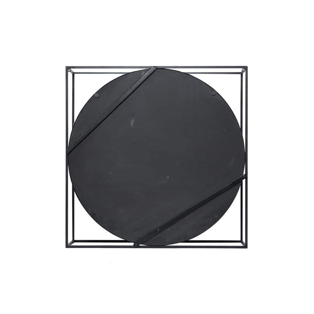 31" Black Industrial Metal & Wood Round Wall Mirror with Shelves