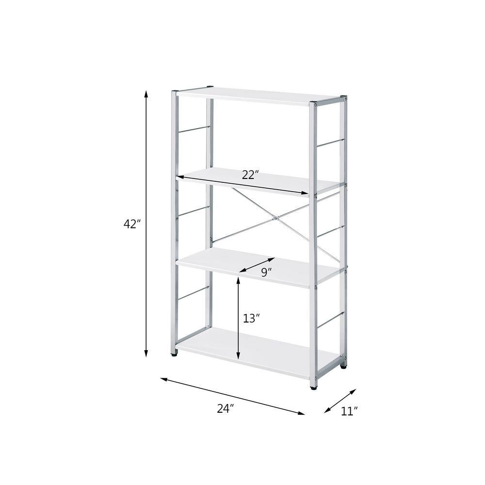 White and Chrome Adjustable 4-Tier Metal Frame Bookshelf