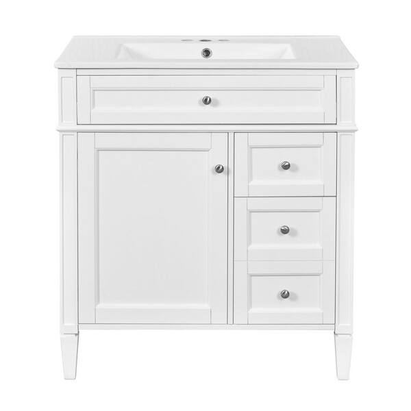 Unbranded 30 in. W x 18 in. D x 33 in. H Freestanding Bath Vanity in White with White Ceramic Top