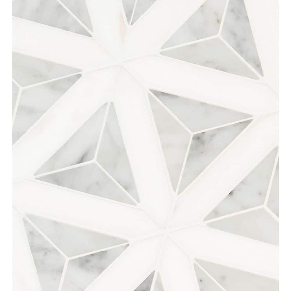 Carrara White Polished Marble 10x12 Geometric Mosaic Tile
