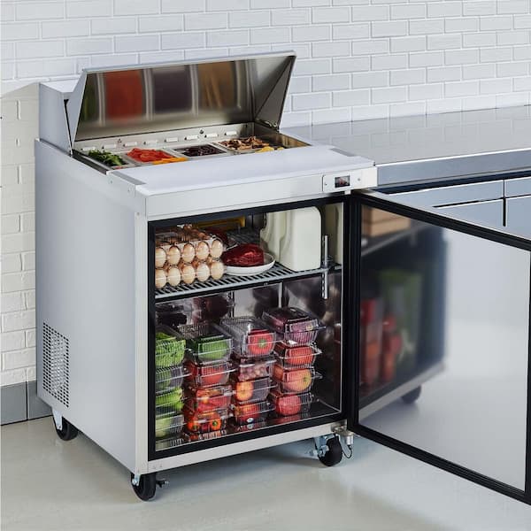 31 in. Sandwich Prep Table 7.1 cu. ft. Food Prep Fridge, Commercial Prep Refrigerator Table in Stainless Steel Silver
