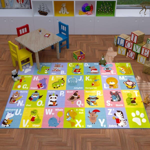 Multi Color Kids Children Bedroom Playroom ABC Alphabet Animal Educational Learning 8 ft. x 10 ft. Area Rug