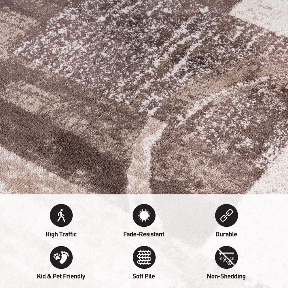Brown Abstract Circle Design Easy Care Area Rug 3'3" x 5'