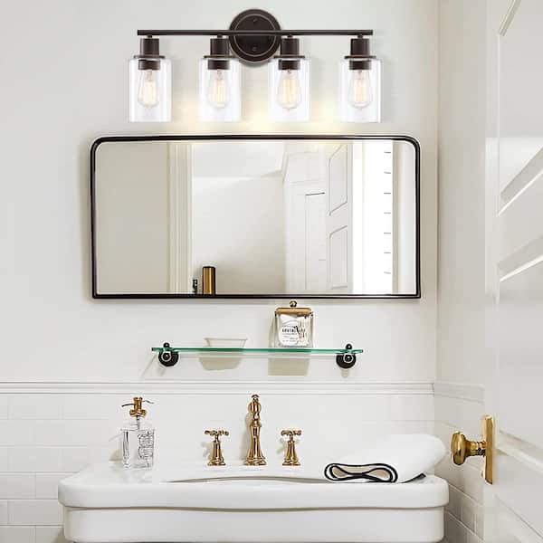 Hukoro 23 in. 4-Light Oil Rubbed Bronze Vanity Light with Clear