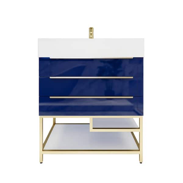 Bethany 30 in. W x 20 in. D x 36 in. H Single Sink Freestanding Bath Vanity in Gloss Night Blue with White Acrylic Top