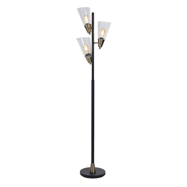 StyleCraft 70.25 in. Black Contemporary 3-Light Tree Floor Lamp