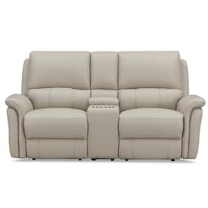 Erindale 76.5 in. Vanilla Top Grain Leather 2-Seater Zero Gravity Power Reclining Loveseat with Console and USB Ports