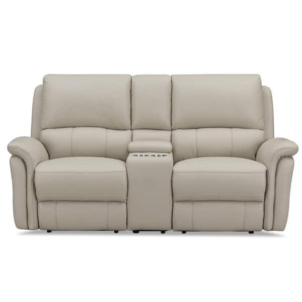 Hydeline Erindale 76.5 in. Vanilla Top Grain Leather 2-Seater Zero Gravity Power Reclining Loveseat with Console and USB Ports