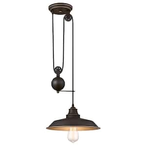Iron Hill 1-Light Oil Rubbed Bronze with Highlights Pulley Pendant